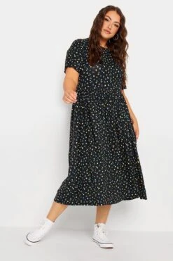 YOURS Curve Black Ditsy Floral Smock Dress