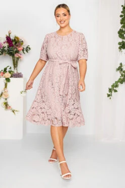 YOURS LONDON Curve Light Pink Floral Lace Skater Dress