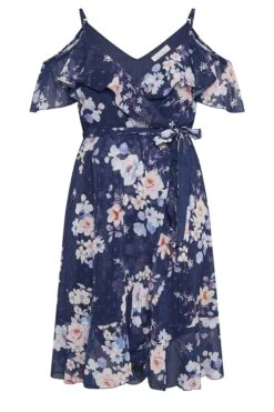 YOURS LONDON Curve Blue Floral Cold Shoulder Wrap Dress -Luna Looks Zone 49b265a3 12c7 4c 162051 X