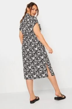 YOURS Curve Black & White Leaf Print Spilt Hem Midaxi Shirt Dress -Luna Looks Zone 49cc5f42 e0a3 41 302078 C