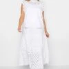 YOURS PETITE Curve White Broderie Frill Shoulder Top