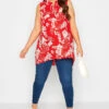 YOURS Curve Red Floral Pleat Detail Top