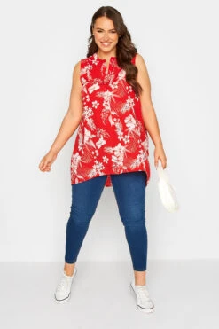 YOURS Curve Red Floral Pleat Detail Top