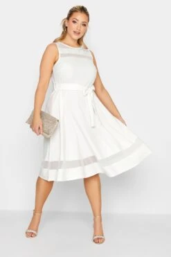 YOURS LONDON Curve White Mesh Panel Bridal Skater Dress