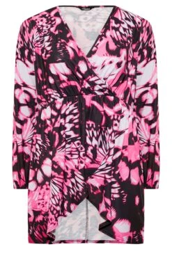 LIMITED COLLECTION Curve Black Butterfly Print Wrap Top -Luna Looks Zone 4b6e96ce a3bc 4c 215393 X