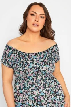 YOURS Curve Black Floral Ditsy Shirred Midi Dress 8 YOURS Curve Black Floral Ditsy Shirred Midi Dress -Luna Looks Zone 4b75a825 7d10 45 137330 D