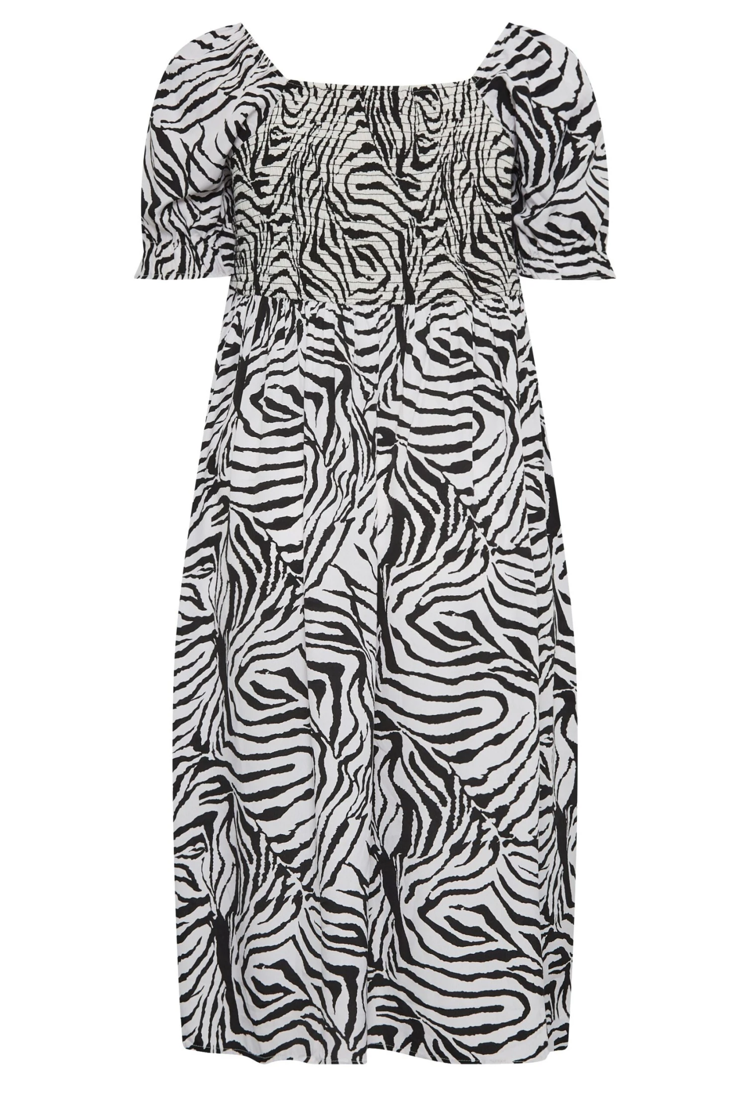 YOURS Curve Black & White Zebra Print Shirred Midaxi Dress 6 YOURS Curve Black & White Zebra Print Shirred Midaxi Dress - Image 6