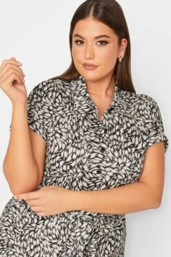 YOURS Curve Black Leaf Print Split Hem Shirt Dress -Luna Looks Zone 4be32992 9960 46 302076 D