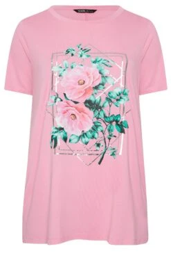 YOURS Curve Pink Floral Foil Print T-Shirt -Luna Looks Zone 4bf1f665 7999 47 302177 X