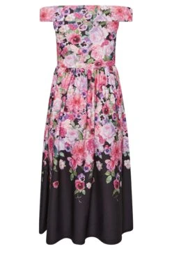 YOURS PETITE Curve Black Floral Border Bardot Dress -Luna Looks Zone 4cc7a4d3 48d7 4f 174573 X