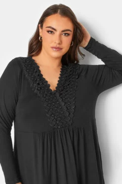 YOURS Curve Black Crochet Trim Long Sleeve Tunic Top 8 YOURS Curve Black Crochet Trim Long Sleeve Tunic Top -Luna Looks Zone 4d08b168 752a 4f 320337 D