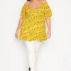 YOURS Curve Yellow Floral Cold Shoulder Top