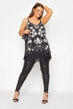 LUXE Black Sequin & Lace Hand Embellished Cami Top