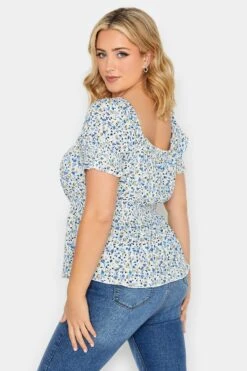 YOURS PETITE Curve White & Blue Floral Bardot Top -Luna Looks Zone 4d9ec997 802d 4d 174467 C