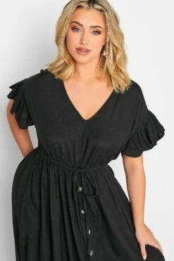 LIMITED COLLECTION Curve Black Frill Sleeve Cotton Maxi Dress -Luna Looks Zone 4da5e55f d81d 46 215680 D