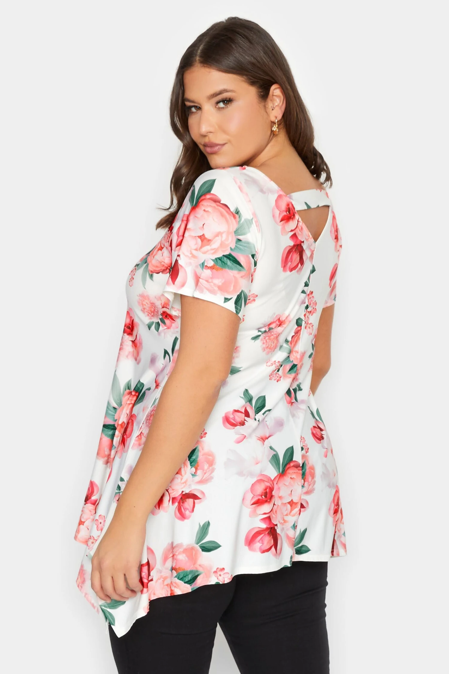 YOURS LONDON Curve White Floral Print Hanky Hem Top 2 YOURS LONDON Curve White Floral Print Hanky Hem Top - Image 2
