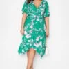 YOURS LONDON Curve Green Floral Hanky Hem Dress