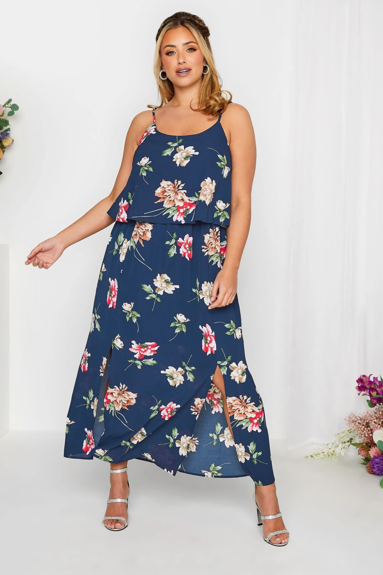 YOURS LONDON Curve Navy Blue Floral Overlay Maxi Dress 2 YOURS LONDON Curve Navy Blue Floral Overlay Maxi Dress - Image 2