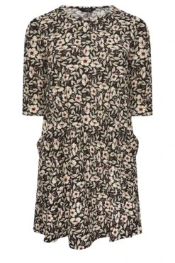 YOURS Curve Black Floral Print Drape Pocket Mini Dress -Luna Looks Zone 4f069bfe 4a68 43 301907 X