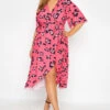YOURS LONDON Curve Bright Pink Leopard Print Midi Wrap Dress