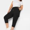 YOURS Curve Black Cargo Pocket Cropped Joggers