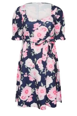 YOURS LONDON Curve Navy Blue Floral Print Puff Sleeve Dress -Luna Looks Zone 505a73d5 d142 44 162204 X
