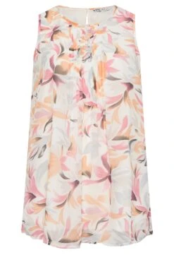 YOURS Curve Orange Floral Pintuck Sleeveless Blouse -Luna Looks Zone 50c8e7ee de05 4d 330094 X