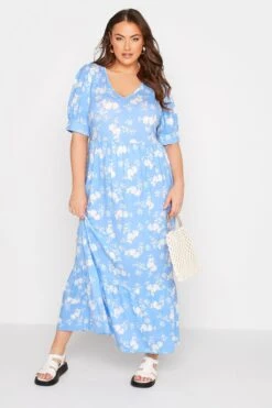 YOURS Curve Blue Floral V-Neck Maxi Dress
