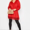 YOURS Curve Red Crochet Long Sleeve Tunic Top