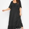 LIMITED COLLECTION Curve Black Ruched Angel Sleeve Dress