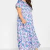 LIMITED COLLECTION Curve Blue Floral Print Frill Sleeve Maxi Dress