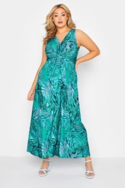 YOURS LONDON Curve Blue Tropical Print Knot Front Maxi Dress