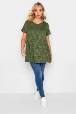 YOURS Curve 2 PACK Khaki Green Broderie Swing Tops -Luna Looks Zone 52503b7d a5e0 4f 320724 B
