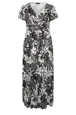 YOURS Curve Black & White Floral Leaf Print Front Tie Maxi Dress -Luna Looks Zone 52679fca 8068 49 301698 X