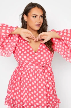 YOURS LONDON Curve Pink Polka Dot Ruffle Wrap Top -Luna Looks Zone 526c4a26 260f 4f 161315 D