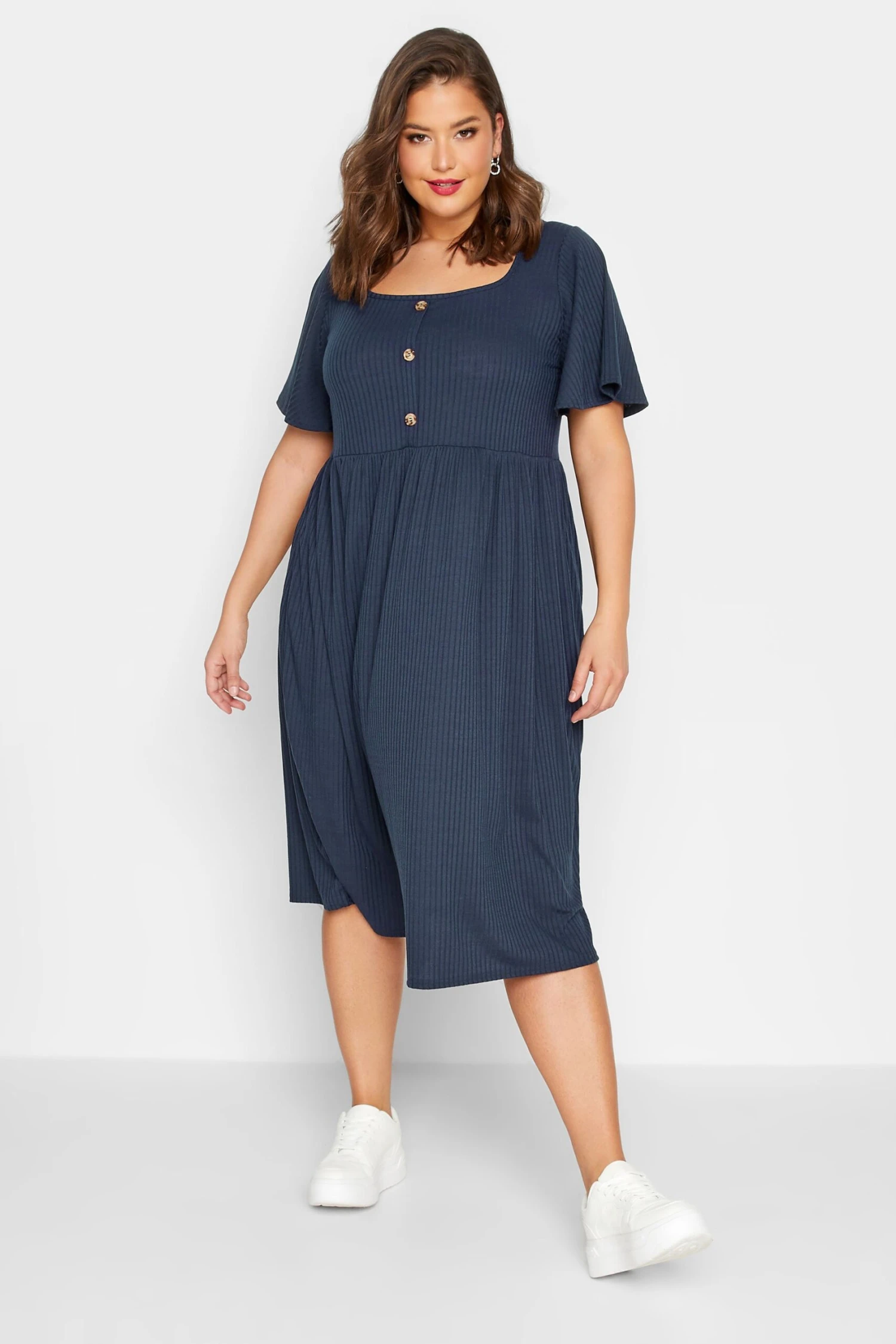 LIMITED COLLECTION Curve Blue Ribbed Square Neck Midi Dress 1 LIMITED COLLECTION Curve Blue Ribbed Square Neck Midi Dress