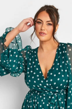 YOURS LONDON Curve Dark Green Polka Dot Wrap Top -Luna Looks Zone 53127da3 22fd 4e 162210 D