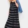 YOURS Curve Black Tie Dye Print Tiered Maxi Sundress