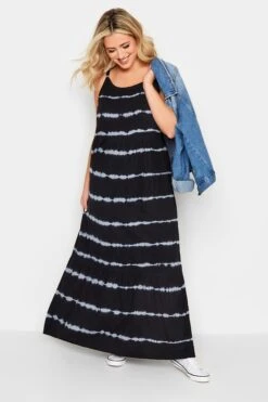 YOURS Curve Black Tie Dye Print Tiered Maxi Sundress