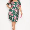 YOURS LONDON Curve Green Floral Square Neck Dress