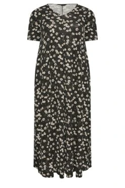 YOURS Curve Black Pleat Front Daisy Maxi Dress 10 YOURS Curve Black Pleat Front Daisy Maxi Dress -Luna Looks Zone 53506501 d258 42 137277 X
