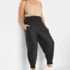 YOURS Curve Black Shirred Waist Cropped Harem Trousers