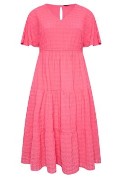 LIMITED COLLECTION Curve Hot Pink Textured Tiered Smock Dress -Luna Looks Zone 53703053 df39 44 215542 X