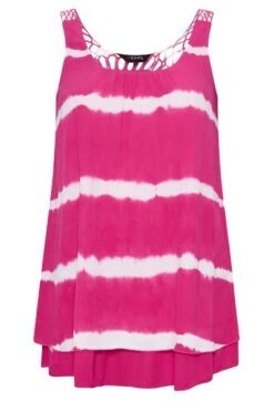 YOURS Curve Pink Tie Dye Crinkle Crochet Back Vest Top -Luna Looks Zone 53ea37ef 0de7 44 131844 X