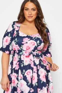 YOURS LONDON Curve Navy Blue Floral Print Puff Sleeve Dress -Luna Looks Zone 546ae6fb d985 4e 162204 D