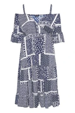 LIMITED COLLECTION Curve Navy Blue Patchwork Print Cold Shoulder Dress -Luna Looks Zone 547f6fcd 64d2 46 217037 X