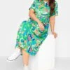 YOURS Curve Green Abstract Print Smock Dress