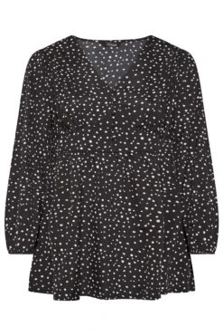 LIMITED COLLECTION Curve Black Spot Print Peplum Blouse -Luna Looks Zone 5520c153 08da 4c 215105 X