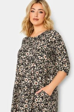 YOURS Curve Black Floral Print Drape Pocket Mini Dress -Luna Looks Zone 553f7175 8d16 46 301907 D