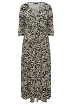 YOURS Curve Black & Beige Brown Abstract Floral V-Neck Maxi Dress -Luna Looks Zone 55499850 0a61 46 301893 X
